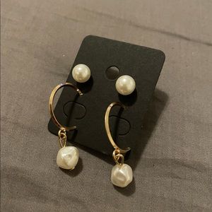 2-pair Pearl Dangle and Studs Earrings